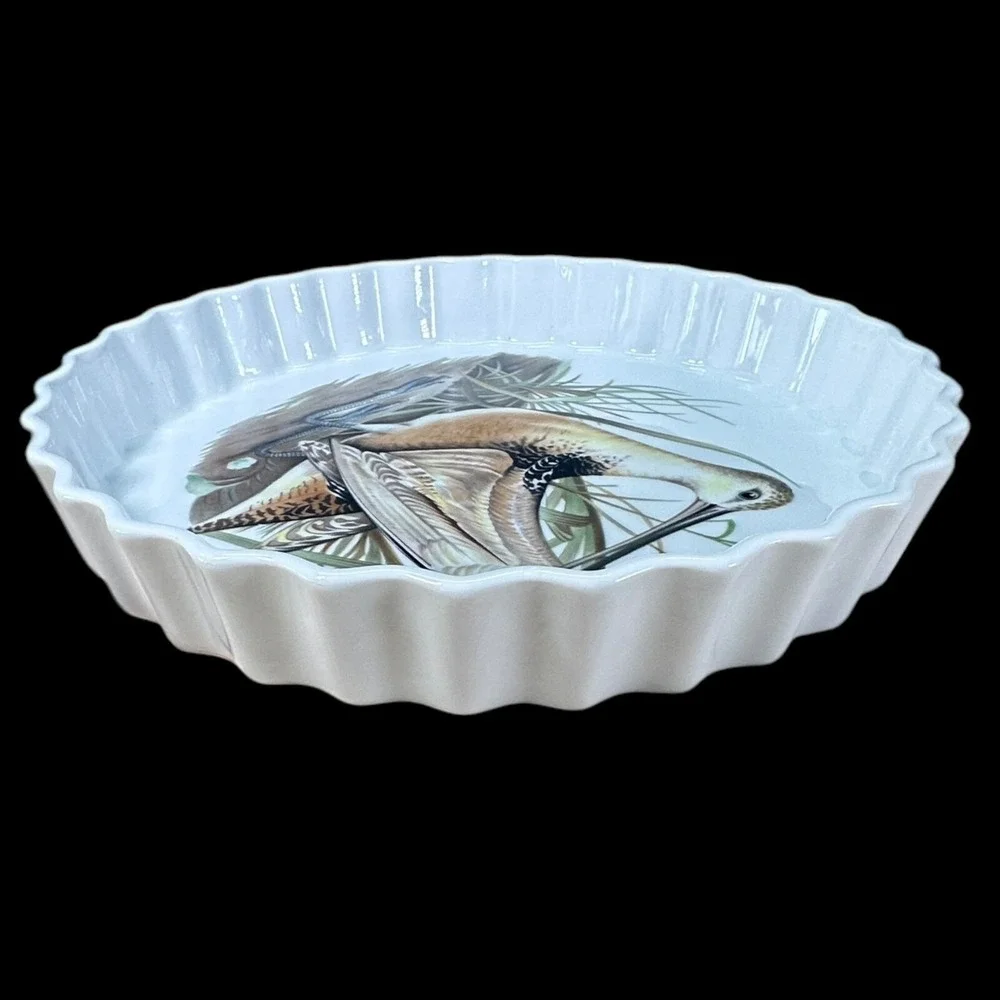 Le Faune Tart Quiche Dish W/Bird Nancay L‎ Lourioux Porcelain Round 9.5